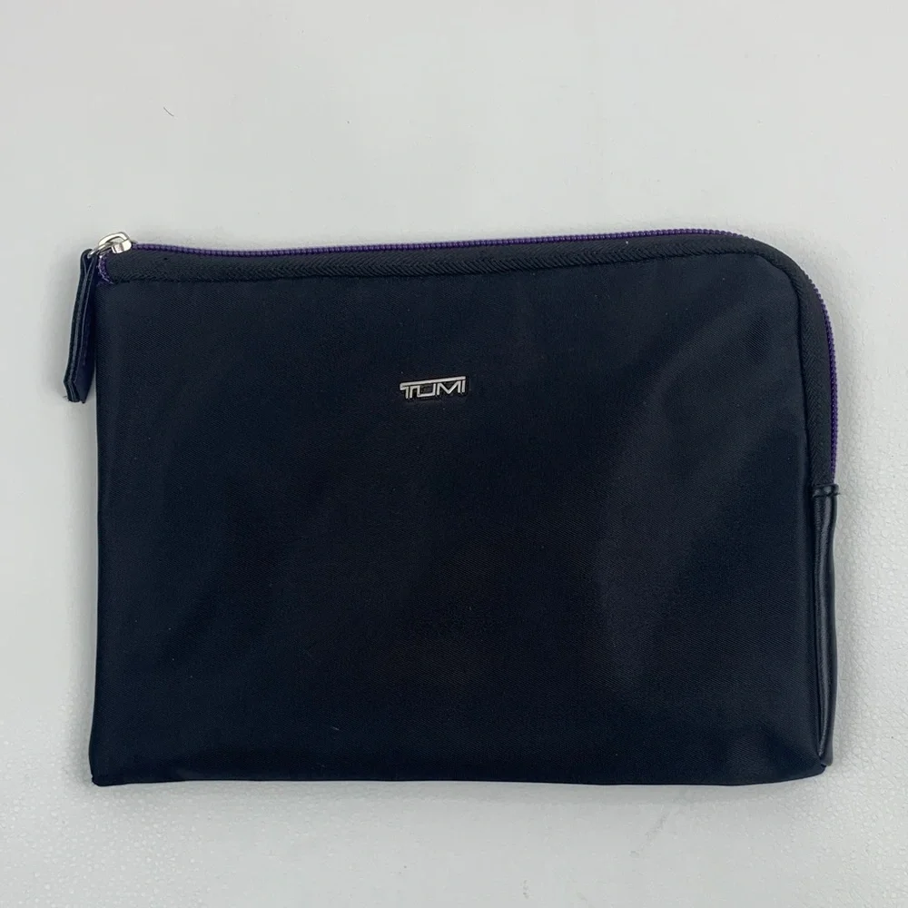 Tumi Black Zip Toiletry Bag Case with Purple Accents New NWOT
